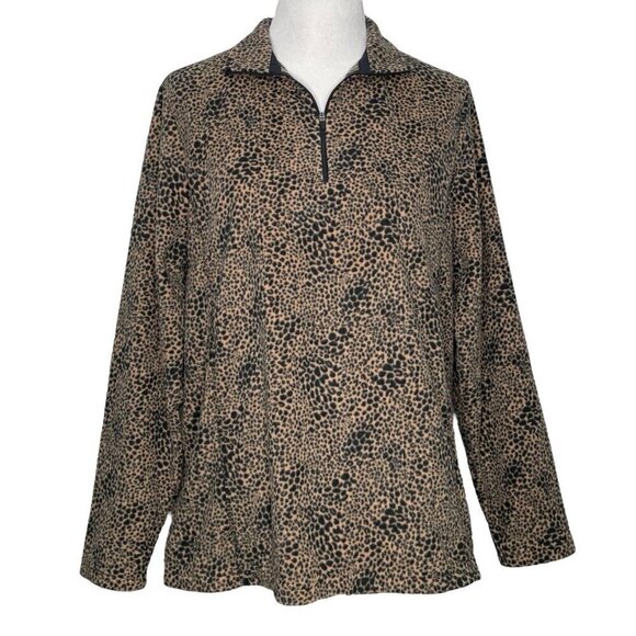Lands End Womens Sweater Size XL Pullover Fleece 1/4 Zip Animal Print - Picture 1 of 5